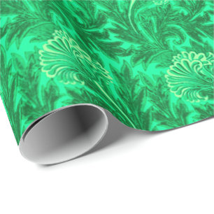Papier Cadeau Jacobean Flower Damask, Emerald et Lime Green