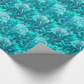 Papier Cadeau Jacobean Flower Damask, Turquoise et bleu Turquois (Coin)