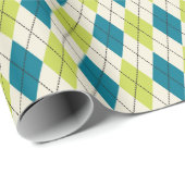 Papier Cadeau Jacquard Bleu Et Vert (Coin rond)