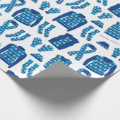Papier Cadeau Jacquard Bleu Motif Objets Papier d'enveloppement  (Coin)