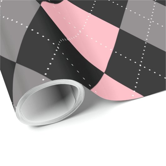 Papier Cadeau Jacquard gris noir rose rétro (Coin rond)
