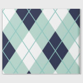 Papier Cadeau Jacquard moderne motif turquoise marine bleu prepp (Plat)