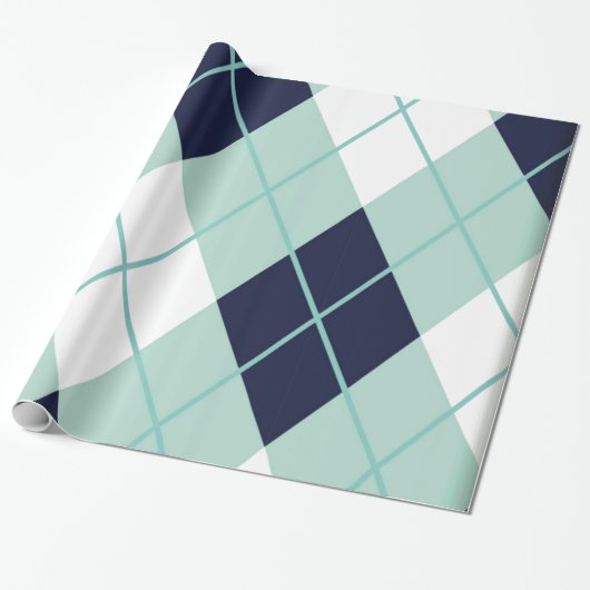 Papier Cadeau Jacquard moderne motif turquoise marine bleu prepp (Déroulé)