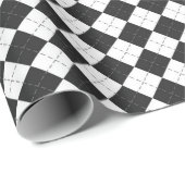 Papier Cadeau Jacquard plaid. Motif écossais en blanc et noir  (Coin rond)