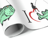 Papier Cadeau J'adore aller pêcher avec un coeur rouge (Coin rond)