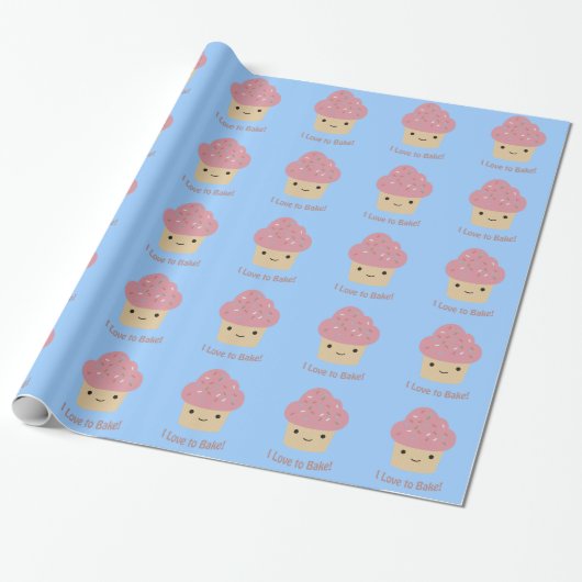 Papier Cadeau J'adore Bake ! Cute Cupcake (Déroulé)