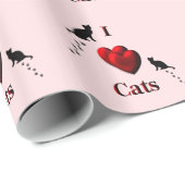 Papier Cadeau J'adore les chats rose (Coin rond)