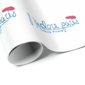 Papier Cadeau j'adore Paris (J'aime Paris) avec béret rouge (Coin rond)