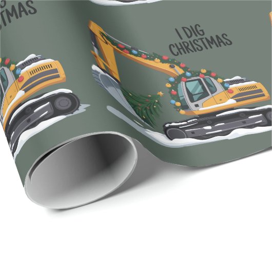 Papier Cadeau J'ai creusé Christmas Excavator Père Noël Gary Fun (Coin rond)