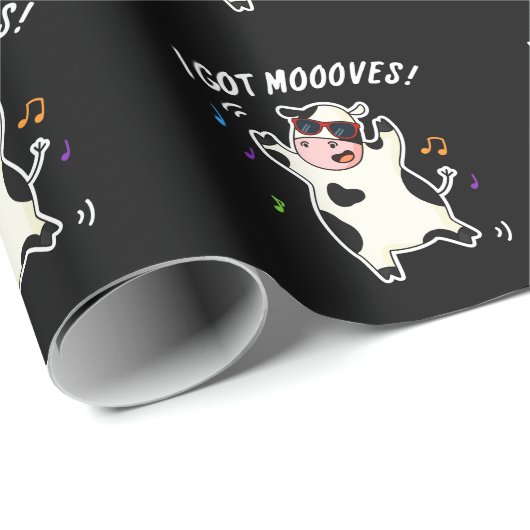Papier Cadeau J'Ai Des Mooos Drôle Dansant Pun Vache Dark BG (Coin rond)