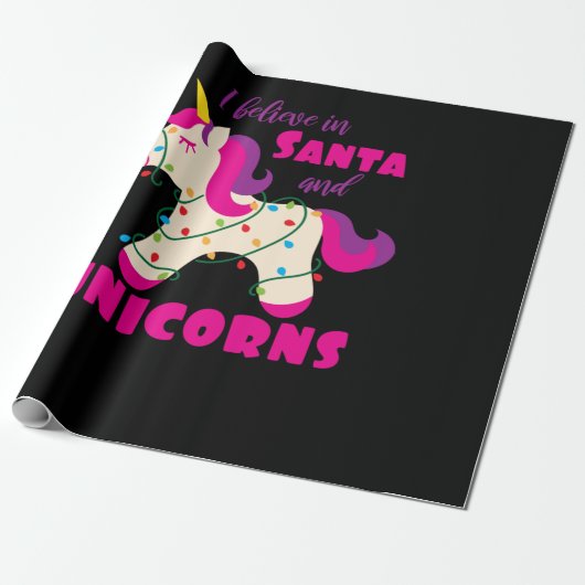 Papier Cadeau J'aime à Santa and unicorns (Déroulé)