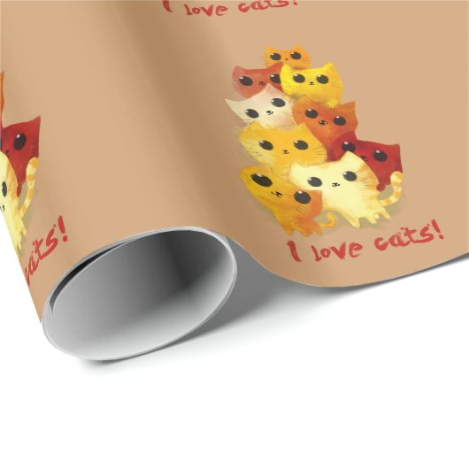 Papier Cadeau J'aime des chats (Coin rond)