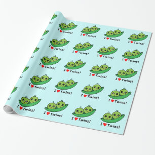 Papier Cadeau J'aime des jumeaux : Deux pois dans une cosse