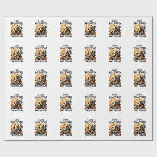 Papier Cadeau J'aime Halloween Maison Hantée Lune Sorcière Citro
