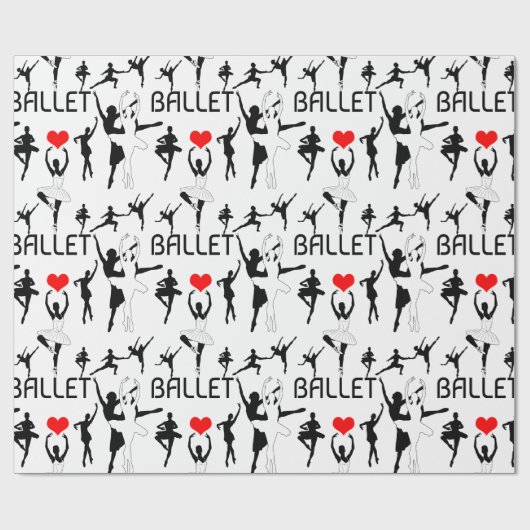 Papier Cadeau J'Aime Le Motif De Ballet. Danseurs de ballet noir (Plat)