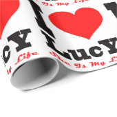 Papier Cadeau J'aime Lucy. Elle est ma vie (Coin rond)