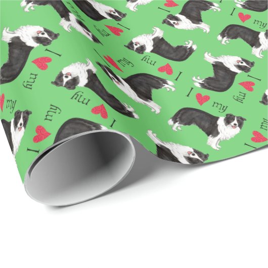 Papier Cadeau J'aime ma frontière Collie (Coin rond)