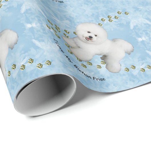 Papier Cadeau J'aime mon Bichon Frise sur le cristal bleu (Coin rond)