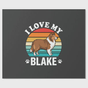 Papier Cadeau J'aime mon chien Colley Sunset Rétro