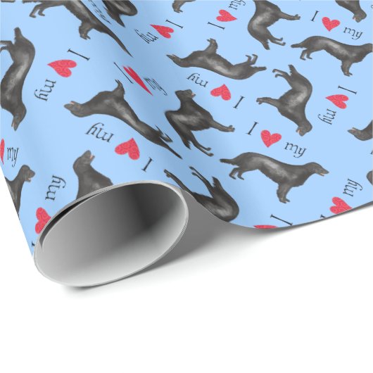 Papier Cadeau J'aime mon chien d'arrêt Plat-Enduit (Coin rond)