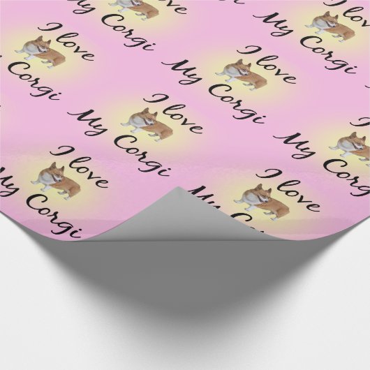 Papier Cadeau J'Aime Mon Corgi Rose (Coin)