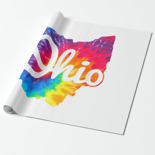 Papier Cadeau J'aime mon Ohio Maison Script Tie Dye Ohio (Déroulé)