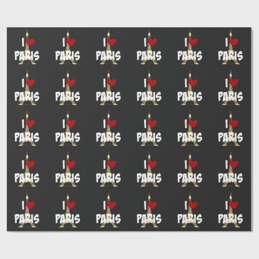 Papier Cadeau "J'aime Paris," Tour Eiffel (Plat)