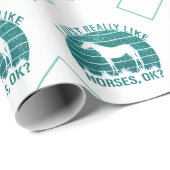 Papier Cadeau J'aime vraiment les chevaux en vert marin (Coin rond)