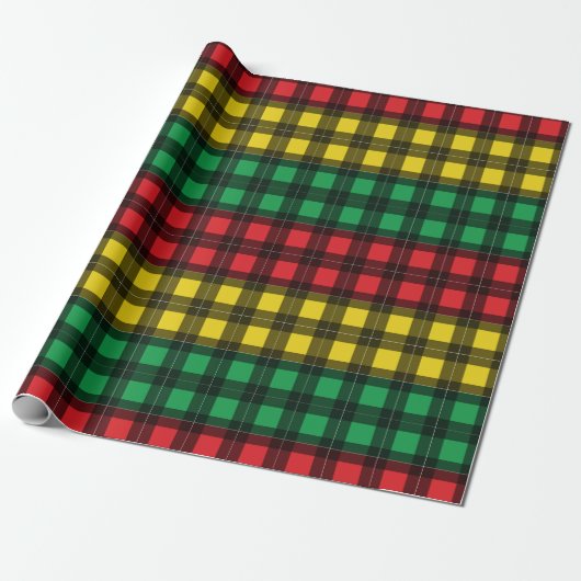 Papier Cadeau Jamaican Rasta Flag Colors Plaid Pattern (Déroulé)