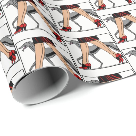 Papier Cadeau Jambes Art déco femmes Greyhound Whippet Chien R (Coin rond)