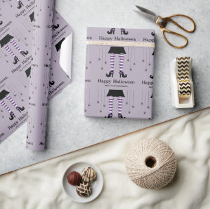 Papier Cadeau Jambes de sorcière violette et araignées Halloween