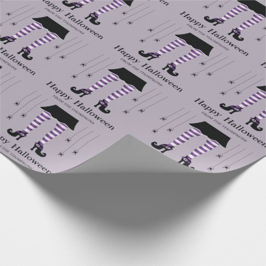 Papier Cadeau Jambes de sorcière violette et araignées Halloween (Coin)