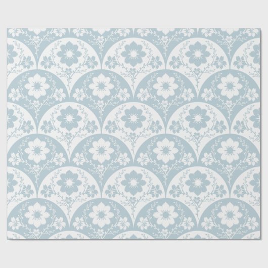 Papier Cadeau Japanese Floral Pattern in Soft Blue and White (Plat)