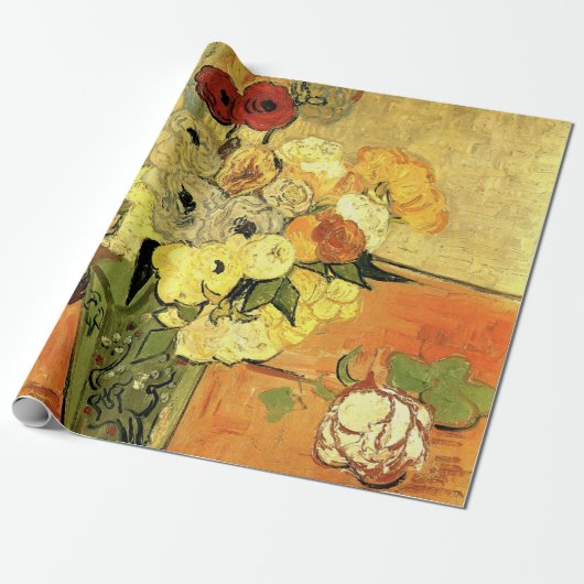 Papier Cadeau Japanese Vase, Roses, Anemones by Vincent van Gogh (Déroulé)