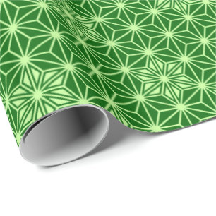 Papier Cadeau Japonais Asanoha Motif, Emerald et Lime Green