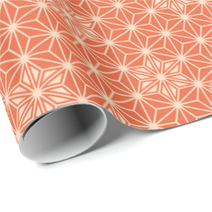 Papier Cadeau Japonais Asanoha ou Star Motif, corail orange