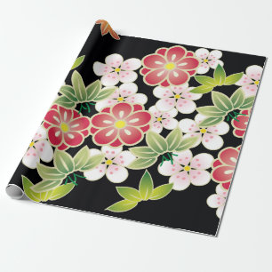 Papier Cadeau Japonais rose et jaune floral Motif Kimono