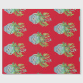 Papier Cadeau Jar à gingembre bleu et blanc Feuilles de palmiers (Plat)