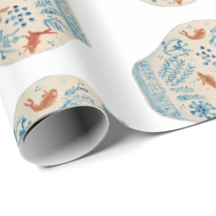 Papier Cadeau Jar de gingembre blanc et bleu peint à la main