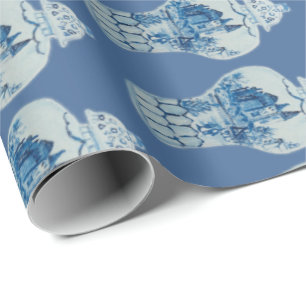 Papier Cadeau Jar de gingembre blanc et bleu peint à la main