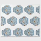 Papier Cadeau Jar de gingembre blanc et bleu peint à la main (Plat)