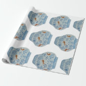 Papier Cadeau Jar de gingembre blanc et bleu peint à la main (Déroulé)