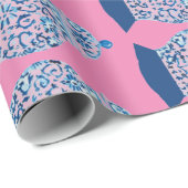 Papier Cadeau Jar de gingembre bleu et blanc de Noël (Coin rond)