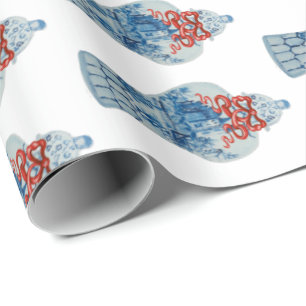 Papier Cadeau Jar de gingembre bleu et blanc peint à la main