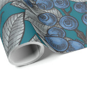 Papier Cadeau Jardin aux bleuets, bleu et gris (Coin rond)