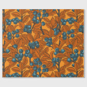 Papier Cadeau Jardin aux bleuets, bleu et orange (Plat)