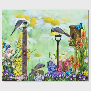 Papier Cadeau Jardin aux fleurs Birdhouse