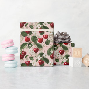 Papier Cadeau Jardin Botanique Rose Fleur de Cerisier Vintage