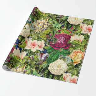 Papier Cadeau Jardin botanique vintage avec abeilles et papillon