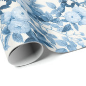 Papier Cadeau Jardin botanique Vintage Rose Bleu (Coin rond)